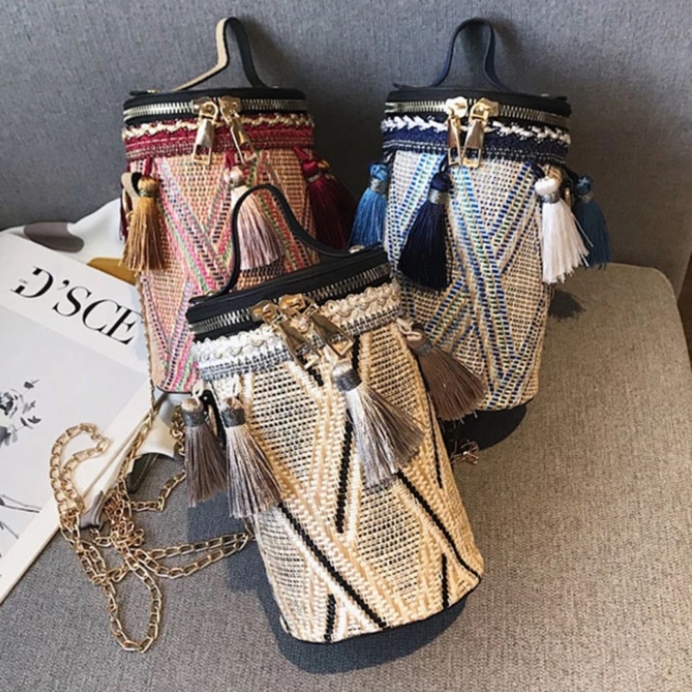 Tassel Chain Cylinder Straw Crossbody